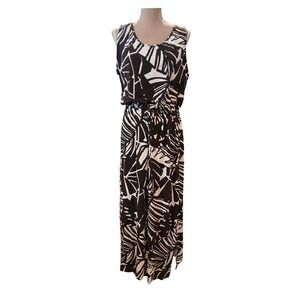 Zenergy by Chicos Womens Brown White Palm Print Maxi Dress Size 2 Large